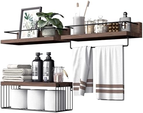 PopiShelves Dark Brown Wall Mounted Shelf Set with Basket