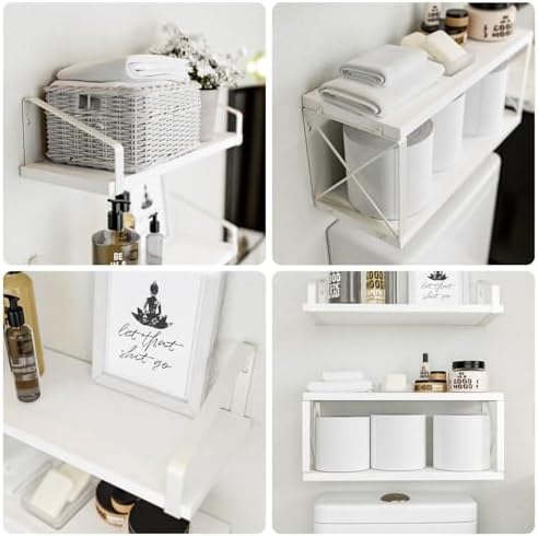 RICHER HOUSE Floating White Bathroom Shelves Over Toilet