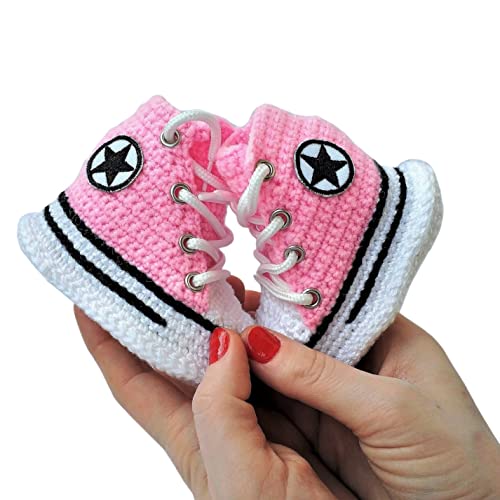 Handmade Merino Wool Pink Baby Booties Sneakers