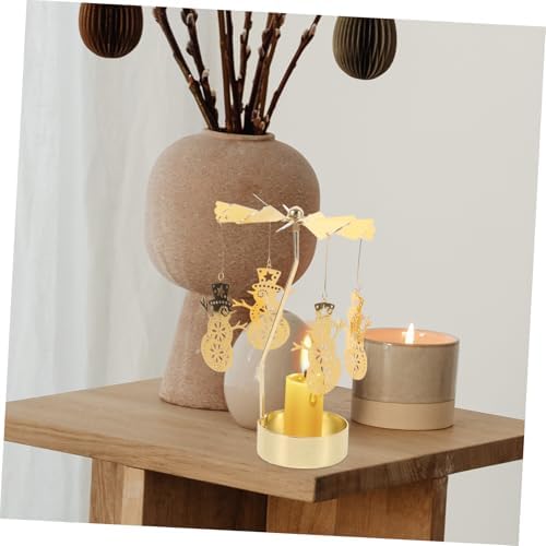 Rotating Carousel Candle Holder Snowman Metal Decor for Christmas