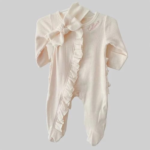 Personalized Newborn Girl Onesie With Ruffled Bow
