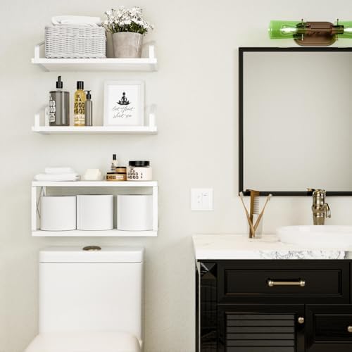RICHER HOUSE Floating White Bathroom Shelves Over Toilet
