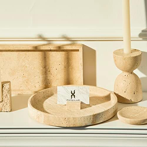Beige Travertine Marble Vanity Tray Round Ottoman