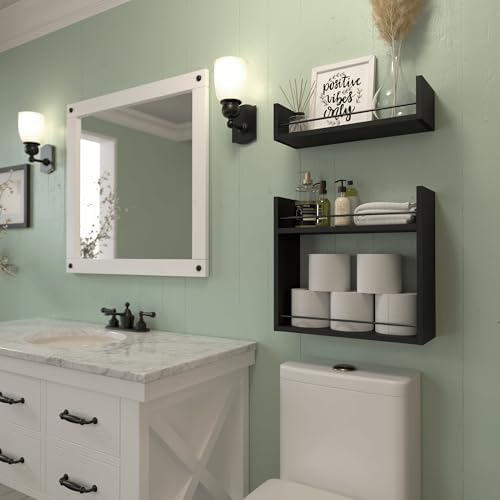 RICHER HOUSE Floating Wall Shelves with Towel Bar - Black 1