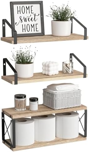 RICHER HOUSE Floating Bathroom Shelves with X-Structure Frame - Brown
