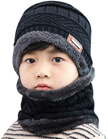 Kids Winter Beanie Hat and Scarf Set with Pompom