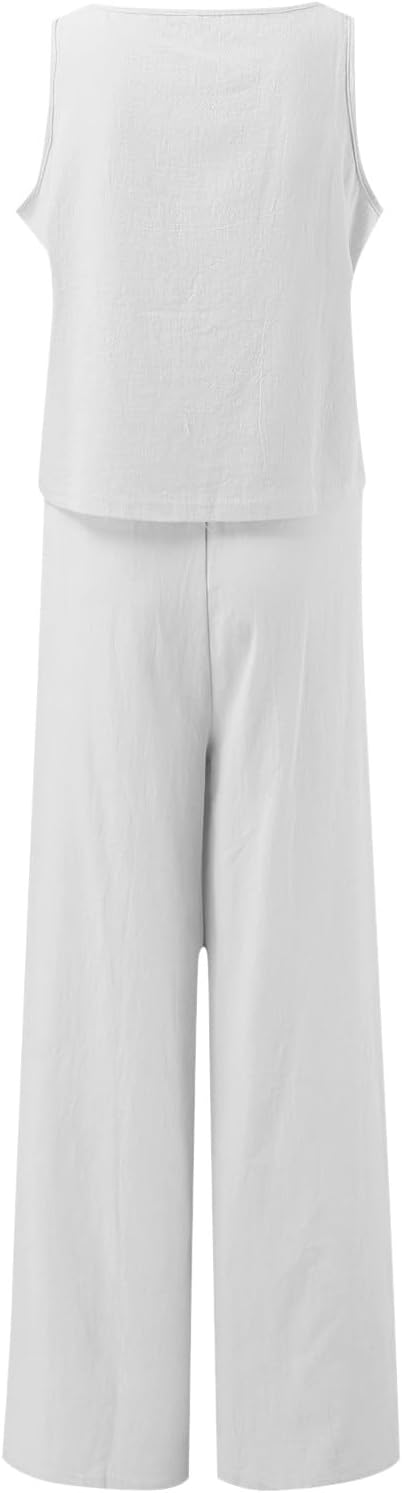 Cotton Linen 2 Piece Summer Casual Outfit Set for Women