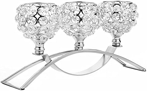 Silver Crystal Candle Holders 3 Arms Bling Table Centerpiece