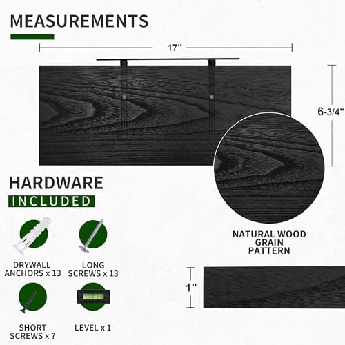 Marsmiles Rustic Floating Shelves Set of 3 17 Inch Wide Black
