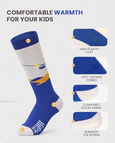 OutdoorMaster Kids Ski Socks Warm Thermal Over the Calf Design