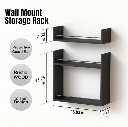 RICHER HOUSE Floating Wall Shelves with Towel Bar - Black 1
