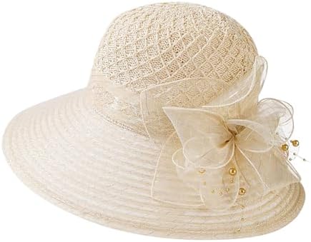 Womens Lightweight Straw Sun Hat with Mesh Bowknot