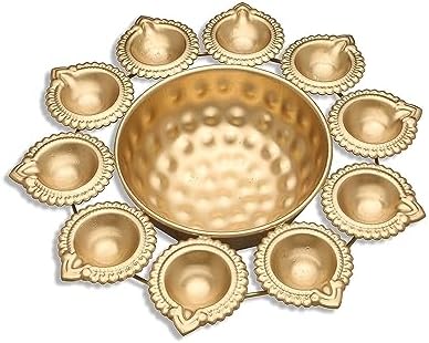 Ayurveda Copper Traditional Diya Urli Tealight Holder 12 Inches