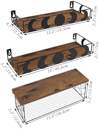PHAREGE Moon Phase Floating Shelves Set of 3 1