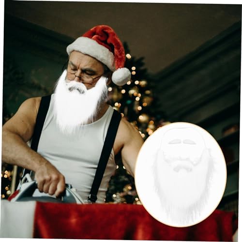 WESIEVYA 1 Set White Plush Fake Mustache Christmas Beard Halloween Props