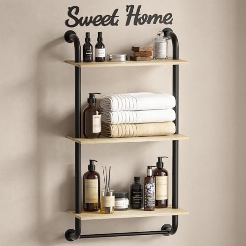Tinpin 3-Tier Rustic Farmhouse Wall Shelf with Towel Rack