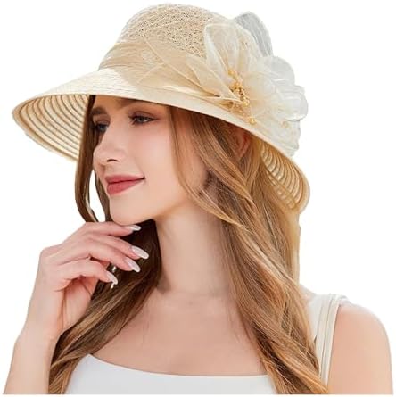 Womens Lightweight Straw Sun Hat with Mesh Bowknot