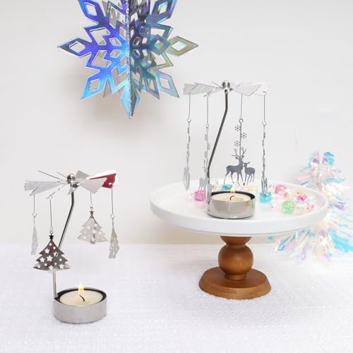 Heliltd 2pcs Spinning Christmas Candle Holder 1
