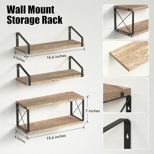 RICHER HOUSE Floating Bathroom Shelves with X-Structure Frame - Brown