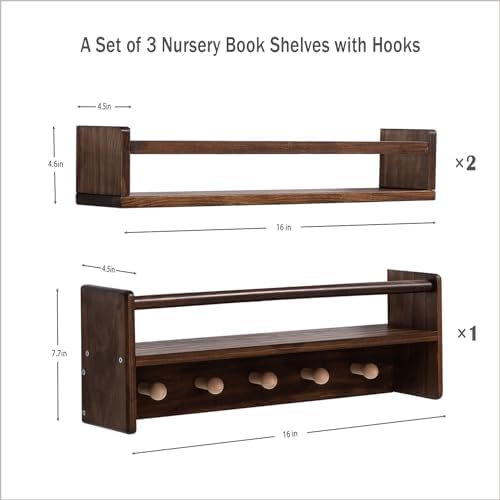AZSKY 3-Piece Floating Bookshelf for Kids Room