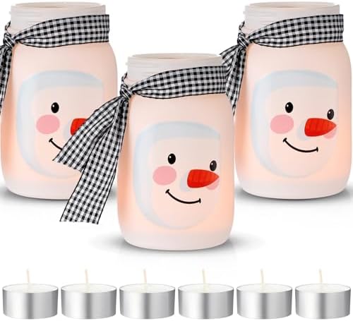 Honeydak 3 Pcs Christmas Centerpiece with Tea Lights and Candles Snowman