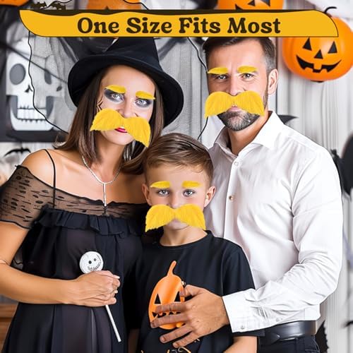 Yellow Fake Mustache and Eyebrows Self Adhesive Adult Costume Accessory