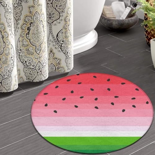 Modern Watermelon Red Green Stripes Round Rug 36inch