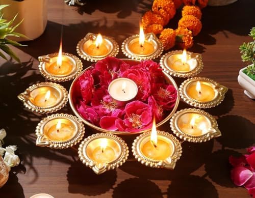 Ayurveda Copper Traditional Diya Urli Tealight Holder 12 Inches