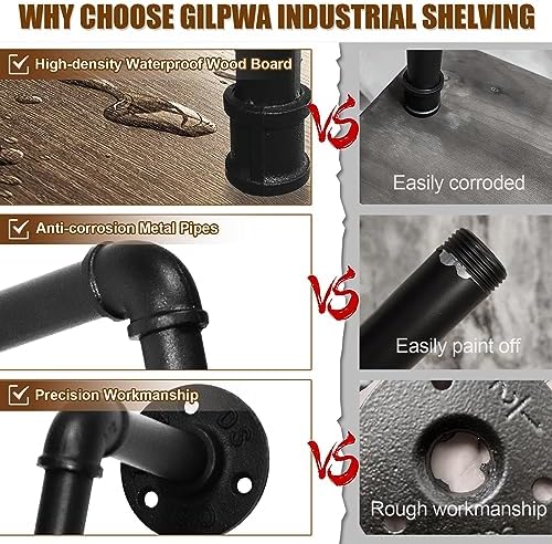 GILPWA 2 Tier Industrial Pipe Shelf with Wood Baskets