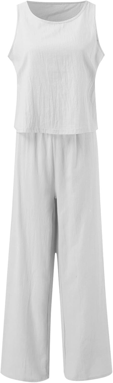 Cotton Linen 2 Piece Summer Casual Outfit Set for Women