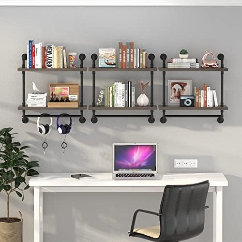 Helsin 2 Tier Floating Shelves with Towel Bar Gray Industrial Style