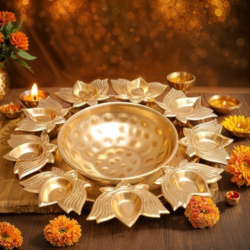 Handcrafted Brass Lotus Diya Urli 12 Inch Decorative Bowl