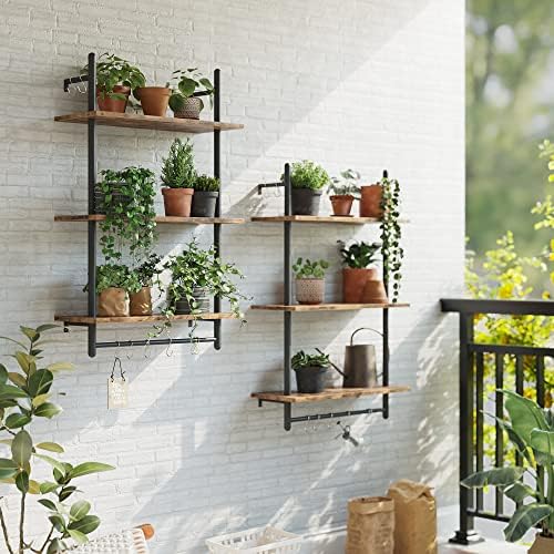Bestier 3 Tier Floating Wall Shelves with Towel Bar and Hooks