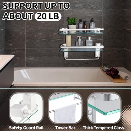 Suzile 2-Pcs Floating Glass Bathroom Shelf with Towel Bar