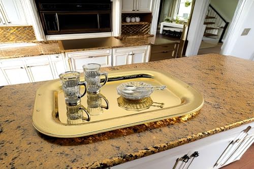 Pack of 2 182x142 Inch Gold Plated Serving Trays with Floral Edge