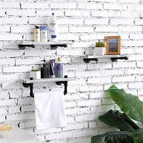 MyGift 3-Piece Floating Shelf Set with Towel Bar