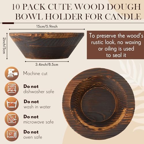 10 Pcs Dark Brown Wooden Dough Bowls for Candle Making