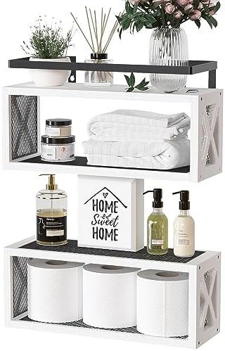 RICHER HOUSE Floating Shelves with Guardrail - White
