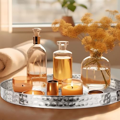11 Inch Handcrafted Silver Serving Tray with Hammered Design
