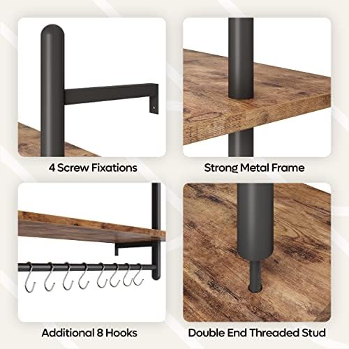 Bestier 3 Tier Floating Wall Shelves with Towel Bar and Hooks
