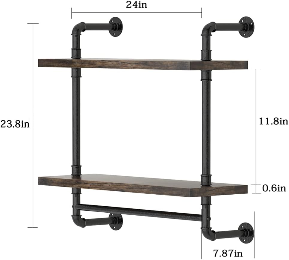 Helsin 24inch Floating Shelf with Iron Pipe and Towel Rack