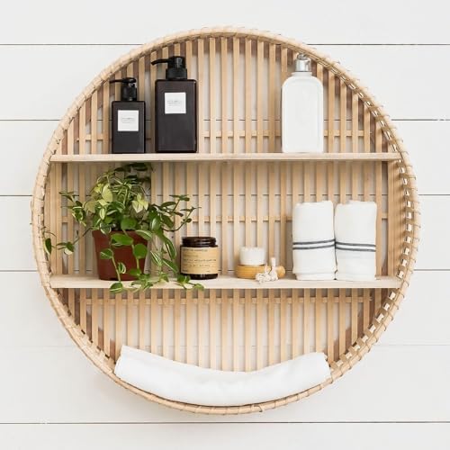 3 Tier Rattan Wall Shelf Boho Farmhouse Decor