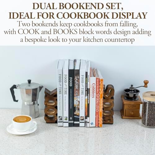 MyGift Rustic Burnt Wood Bookends for Kitchen