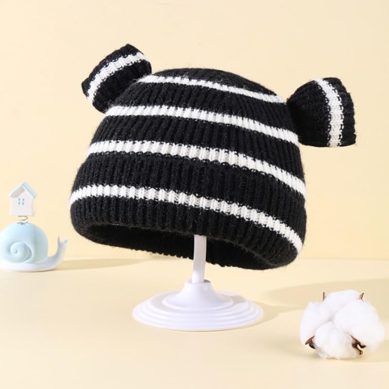 KorhLeoh Kids Striped Knitted Beanie Hat for Boys Girls 0-3Y