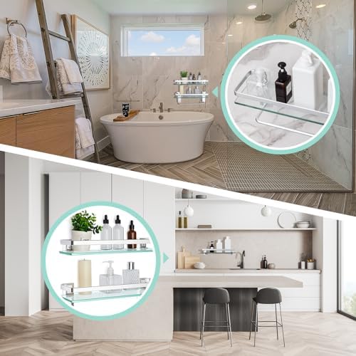 Suzile 2-Pcs Floating Glass Bathroom Shelf with Towel Bar