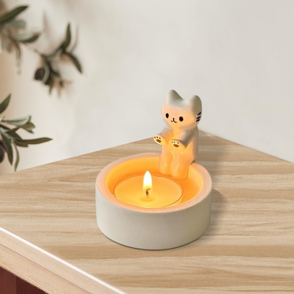 Aoerway Decorative Cat Figurine with Bowl Off-White