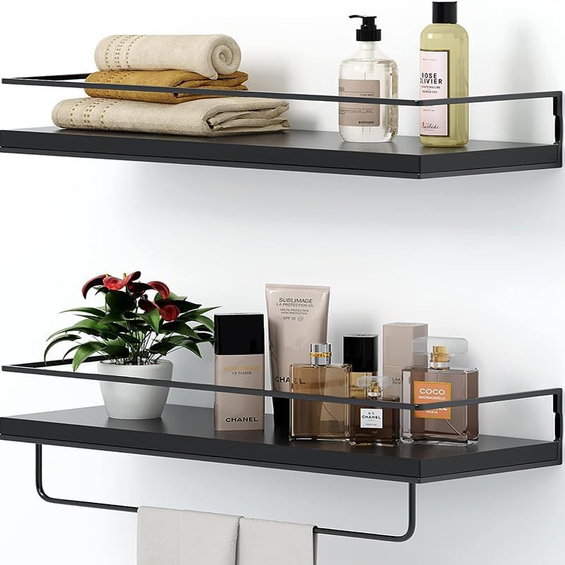 Modern Floating Shelf Set with Towel Rack for Bathroom Storage