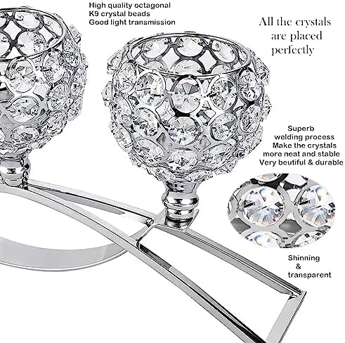 Silver Crystal Candle Holders 3 Arms Bling Table Centerpiece