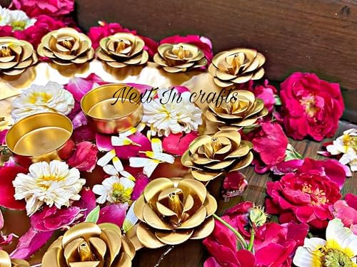 Next In Crafts Gold Metal Diya Shape Flower Urli Bowl