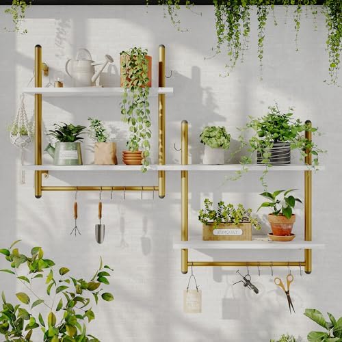 Bestier 24 inch White Marble Floating Shelves with Towel Bar